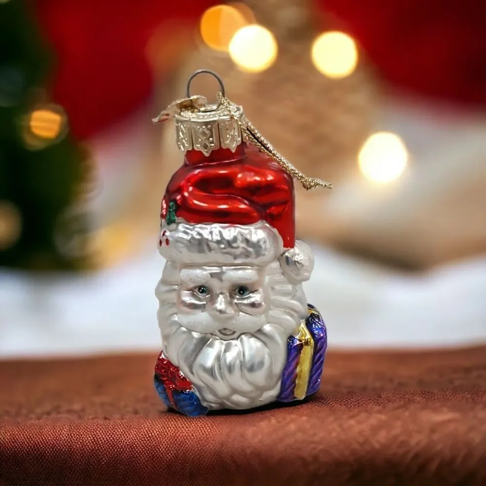 Jolly Santa Claus Bearded Presents Christmas Ornament Blown Glass Thomas Pacconi